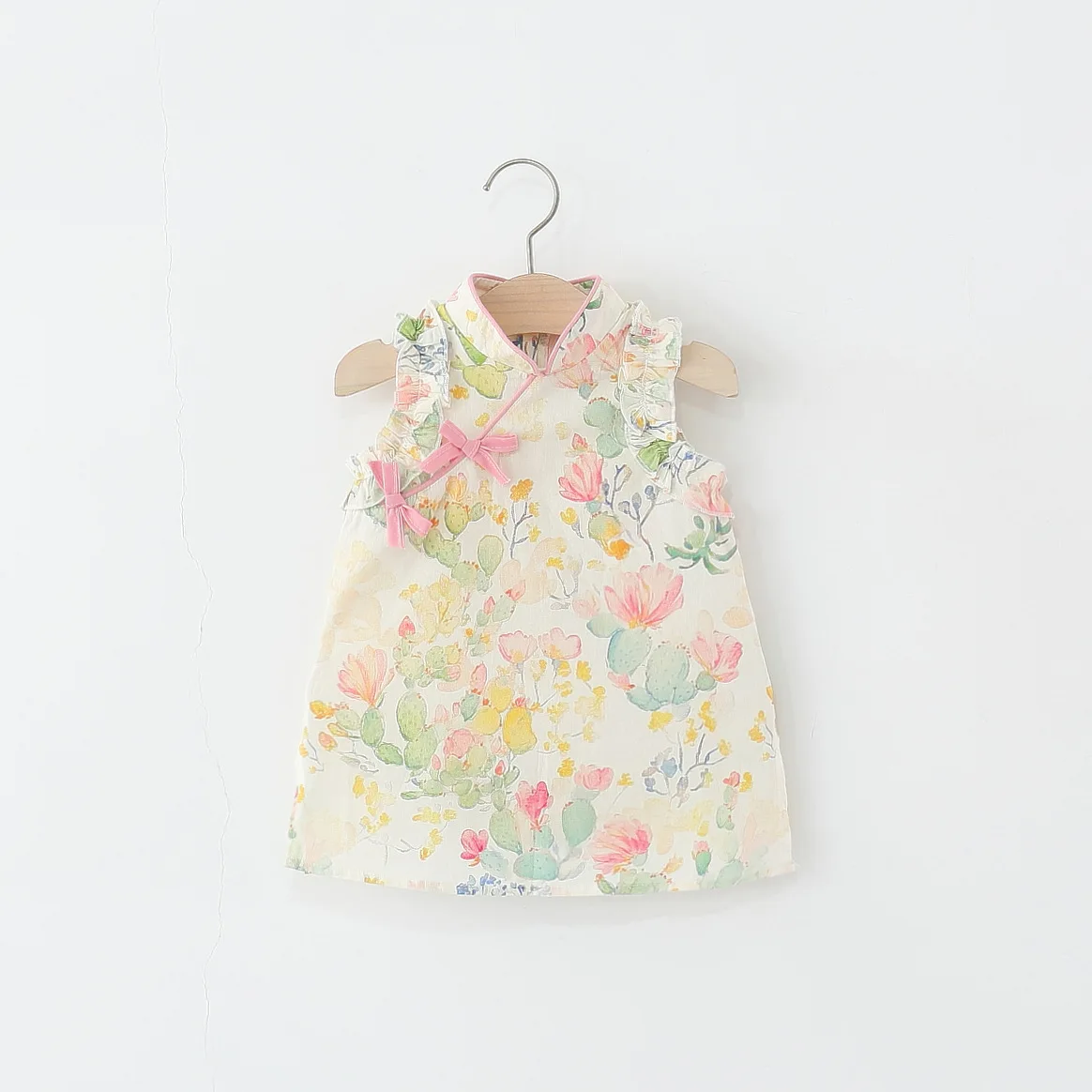 Vestido de verano niña de algodón sin mangas con flores y lazo - imagen 4