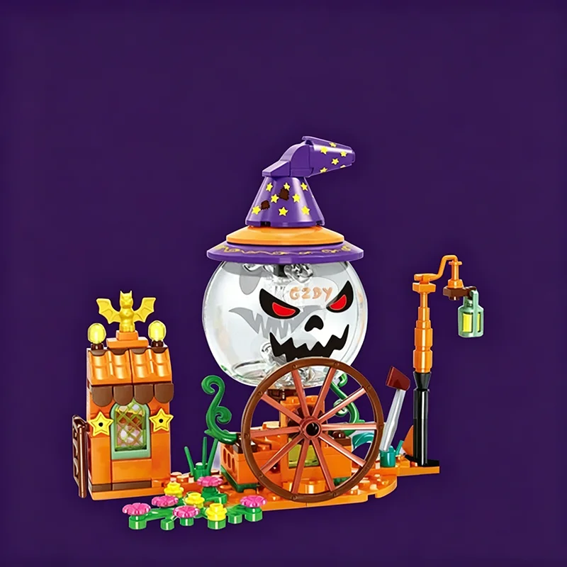 Bloques de construcción de coche calabaza Halloween con mini muñecas - imagen 5