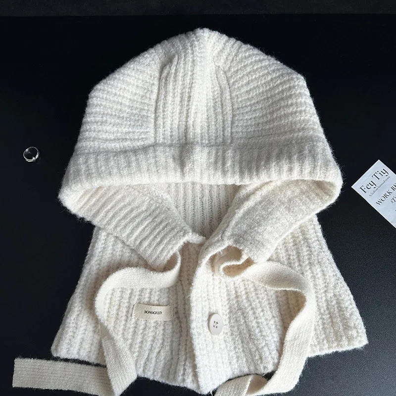 Gorro de punto grueso con cuello para niña – Talla cómoda - imagen 3