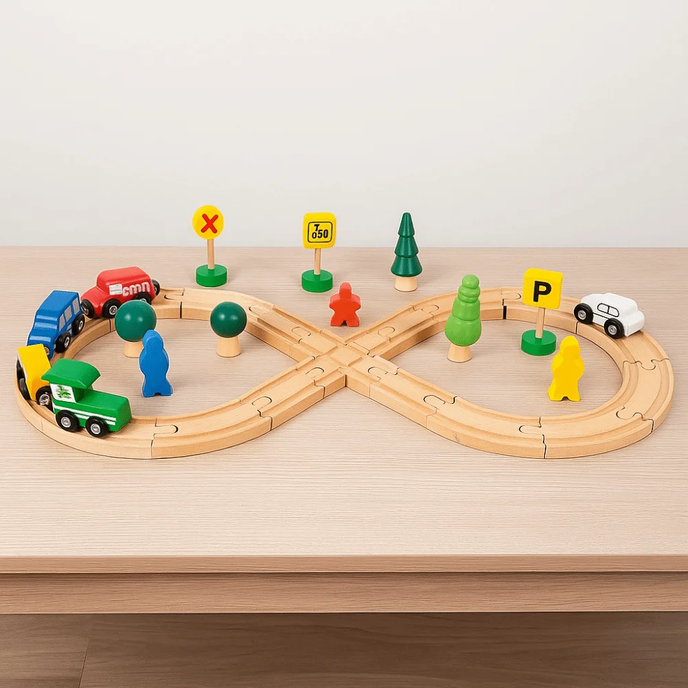 Tren de madera en forma 8 con pista ensamblable para niños educativo - imagen 3