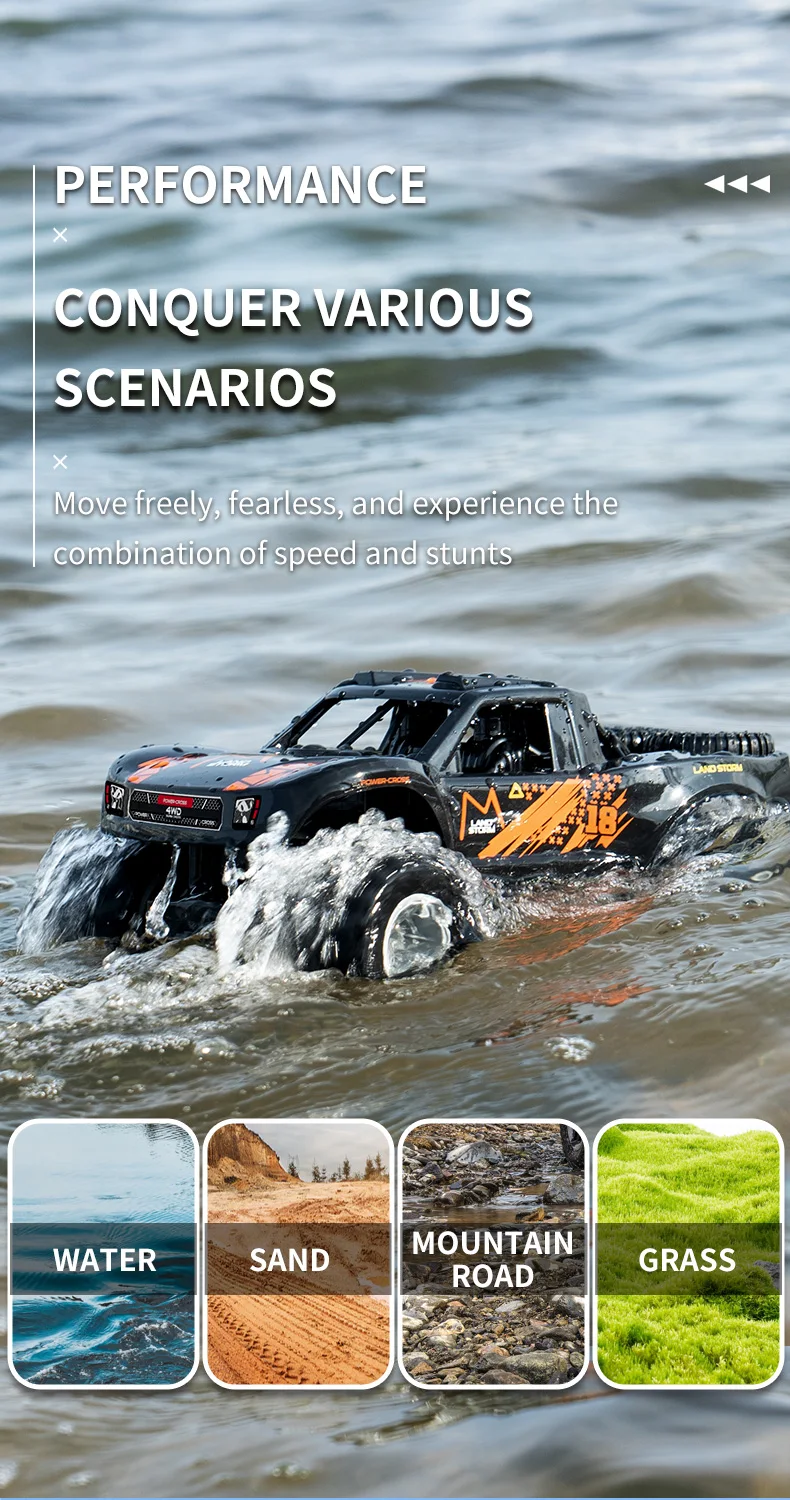 Coche control remoto en charco