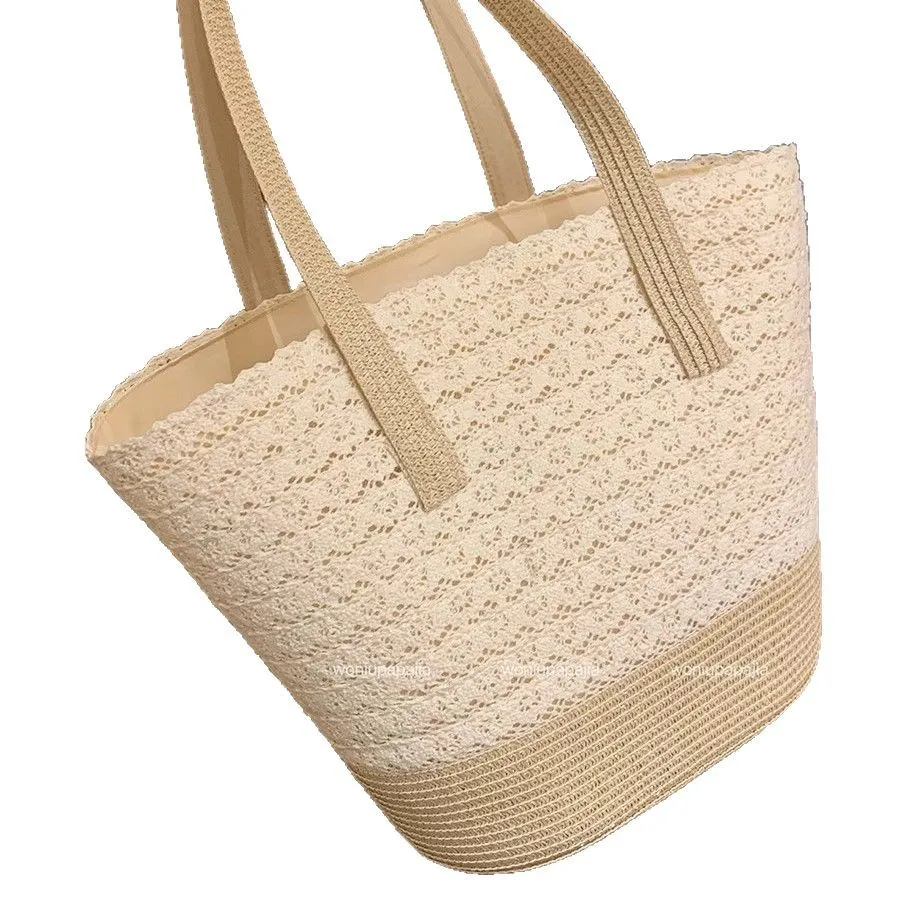 Bolso de paja con encaje y bandolera cruzada para playa - imagen 2