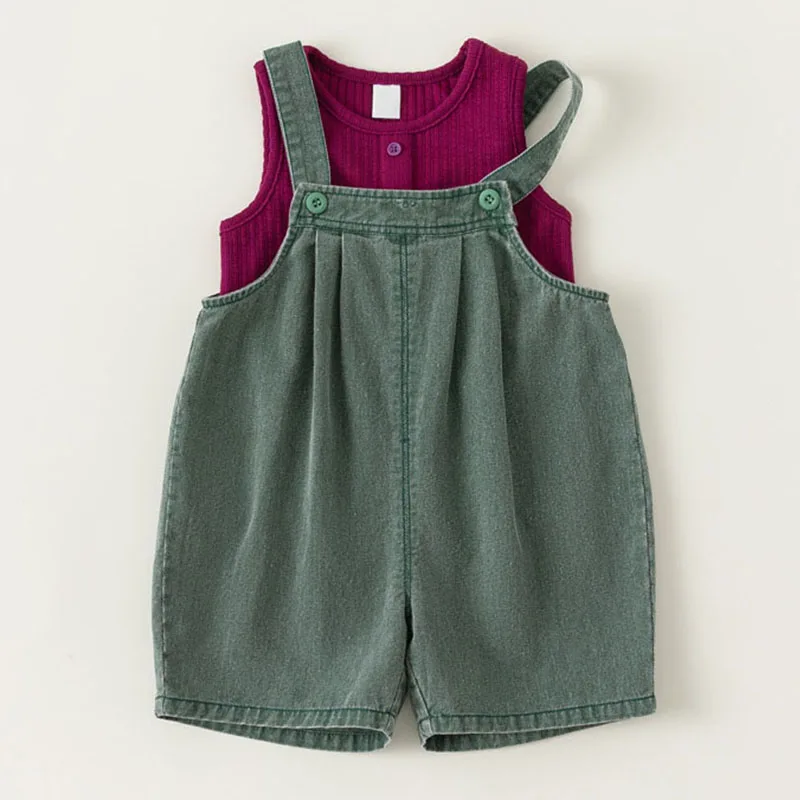 Conjunto de verano de niña en algodón a rayas sin mangas y mono - imagen 2