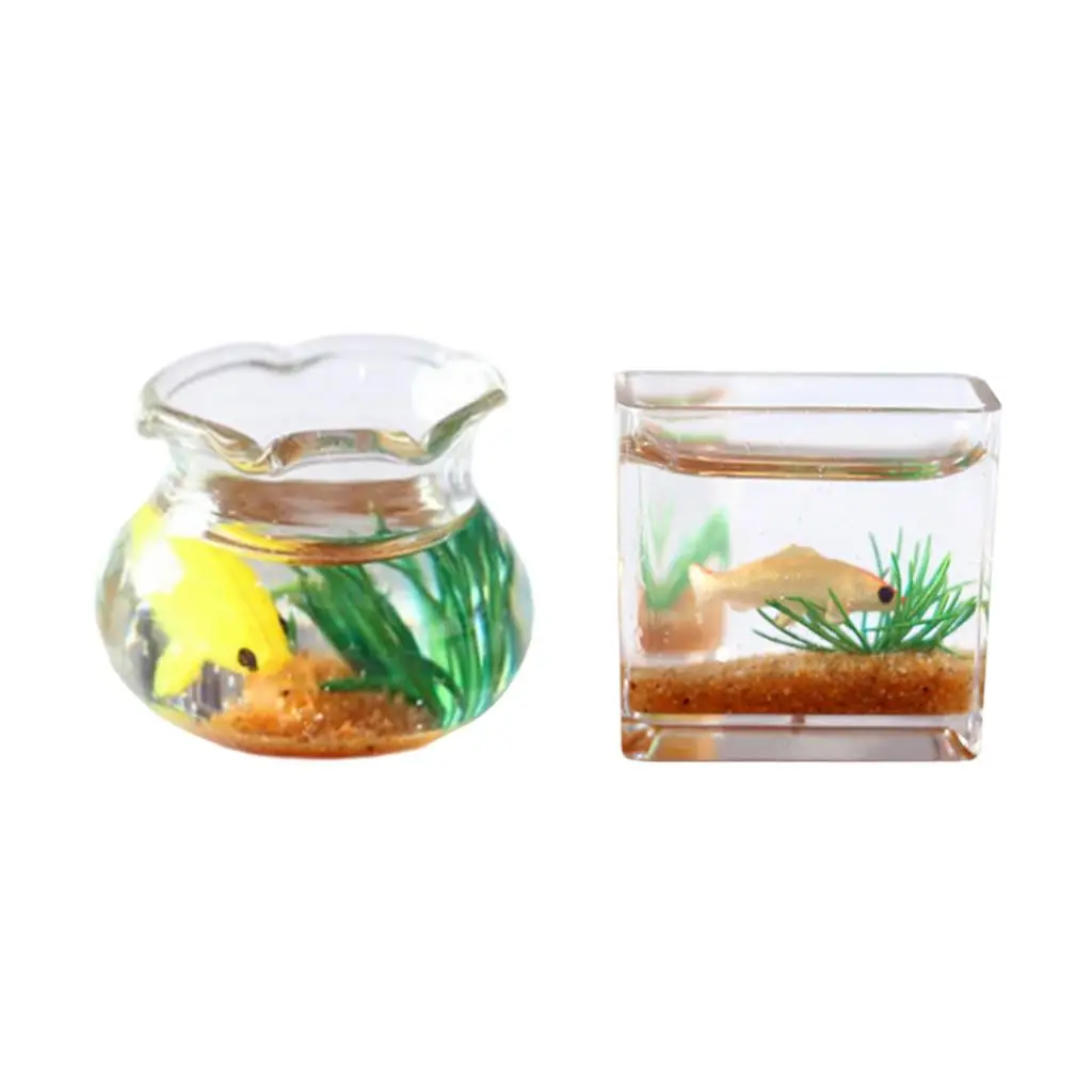 Pecera de cristal en miniatura para casa de muñecas con peces - imagen 4