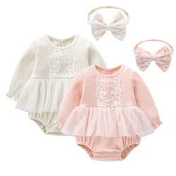 Conjunto de body y diadema de encaje para recién nacida entretiempo