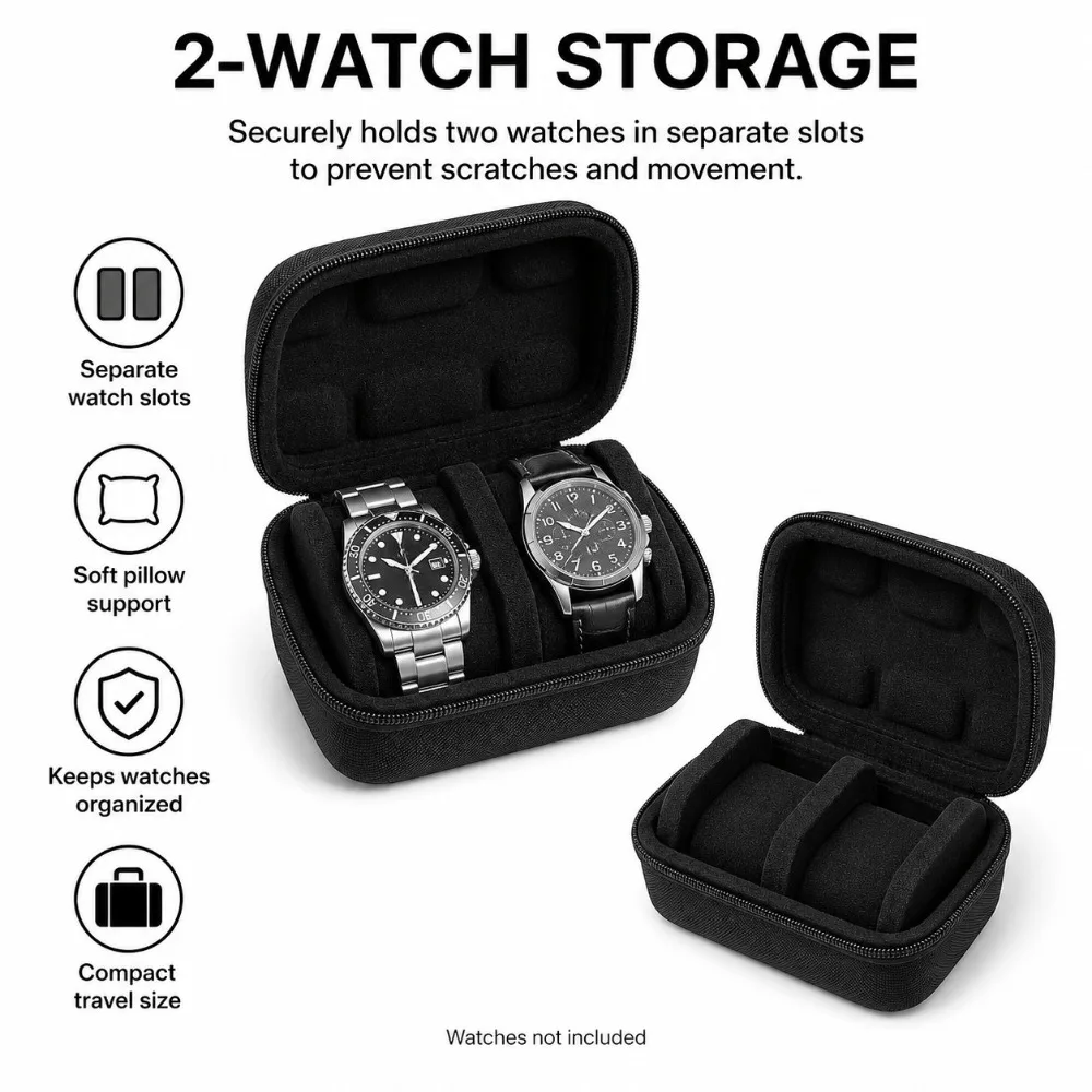 Estuche para relojes rígido de tela Oxford con tapa abatible EVA