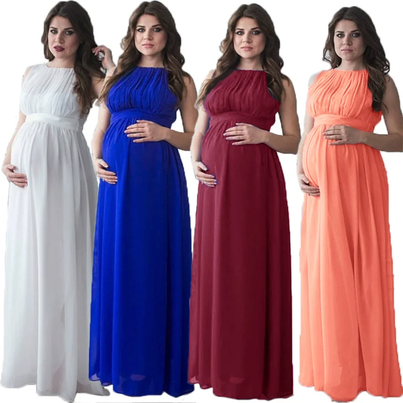 Vestido de maternidad sin mangas de rejilla elástica para fotos