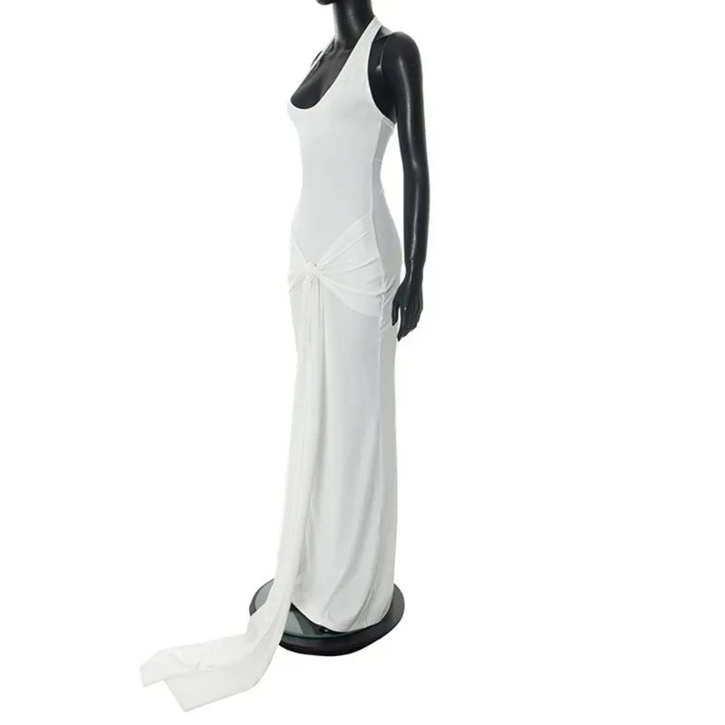 Vestido de maternidad blanco fruncido con cuello halter para fotos - imagen 2