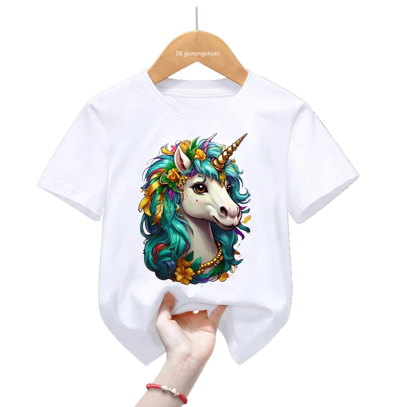 Camiseta infantil kawaii con estampado de gato y unicornio - imagen 4