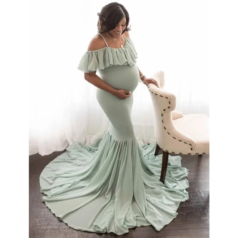 Vestido de embarazo sirena con hombros descubiertos para fotos - imagen 5