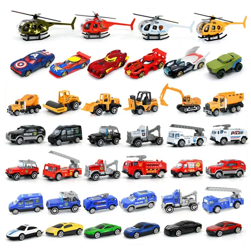 Juego de 6 vehículos de juguete en aleación con coche de policía y camión de bomberos