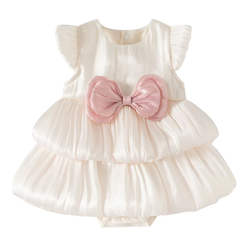 Vestido de niña sin mangas de malla rosa con lazo estilo coreano - imagen 2