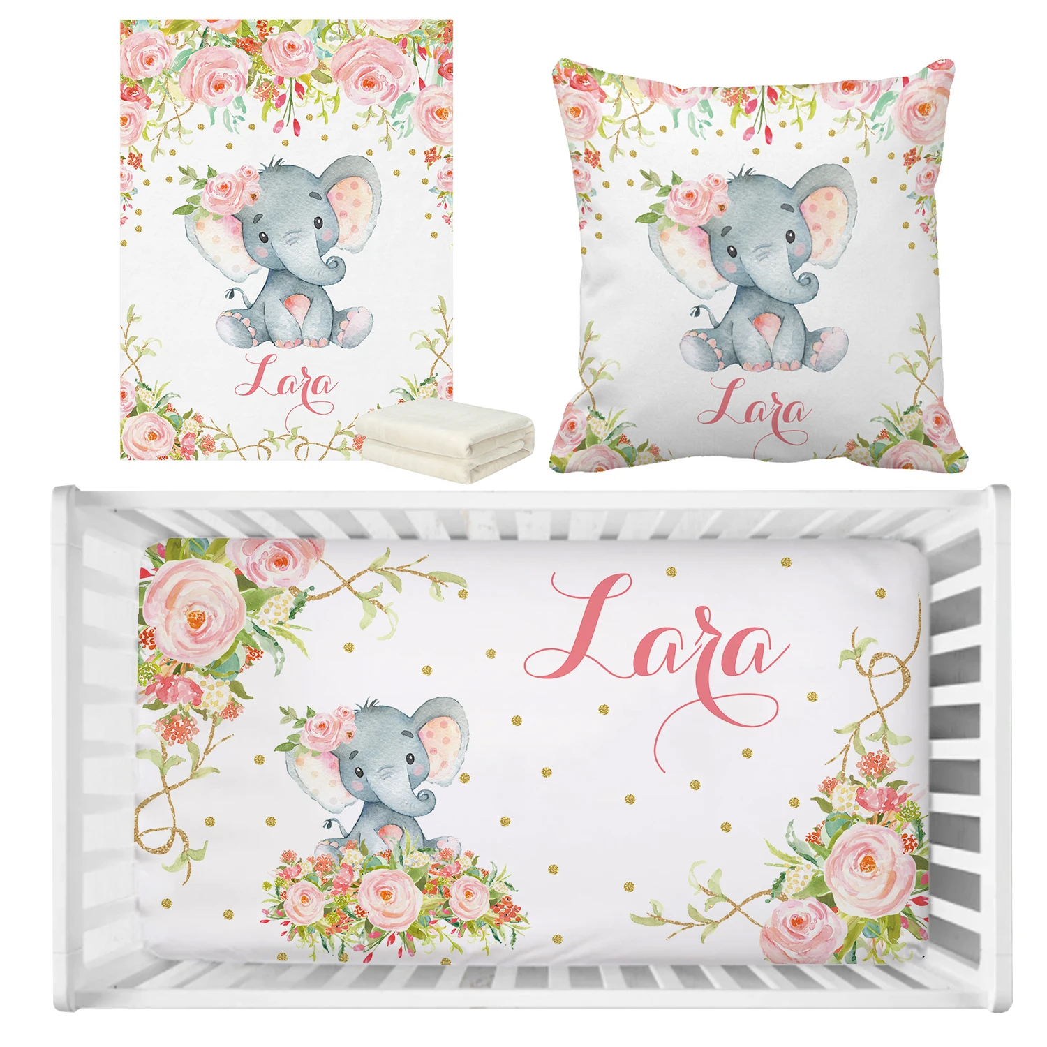 Ropa de cuna con elefante rosa bohemio - Conjunto para niña - imagen 5
