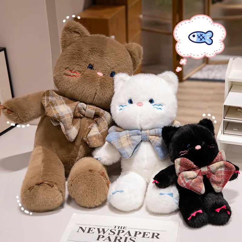 Peluche de gato con pajarita y dibujos animados suave