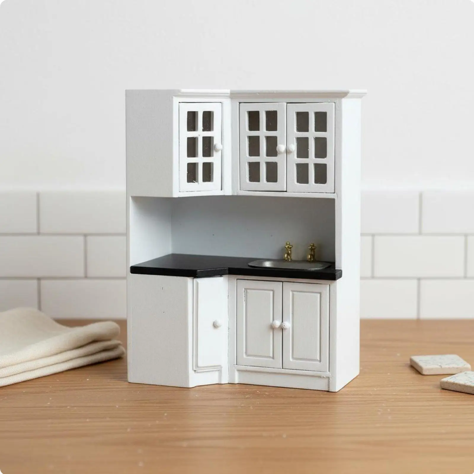 Unidad de fregadero para cocina de casa de muñecas en miniatura - imagen 3