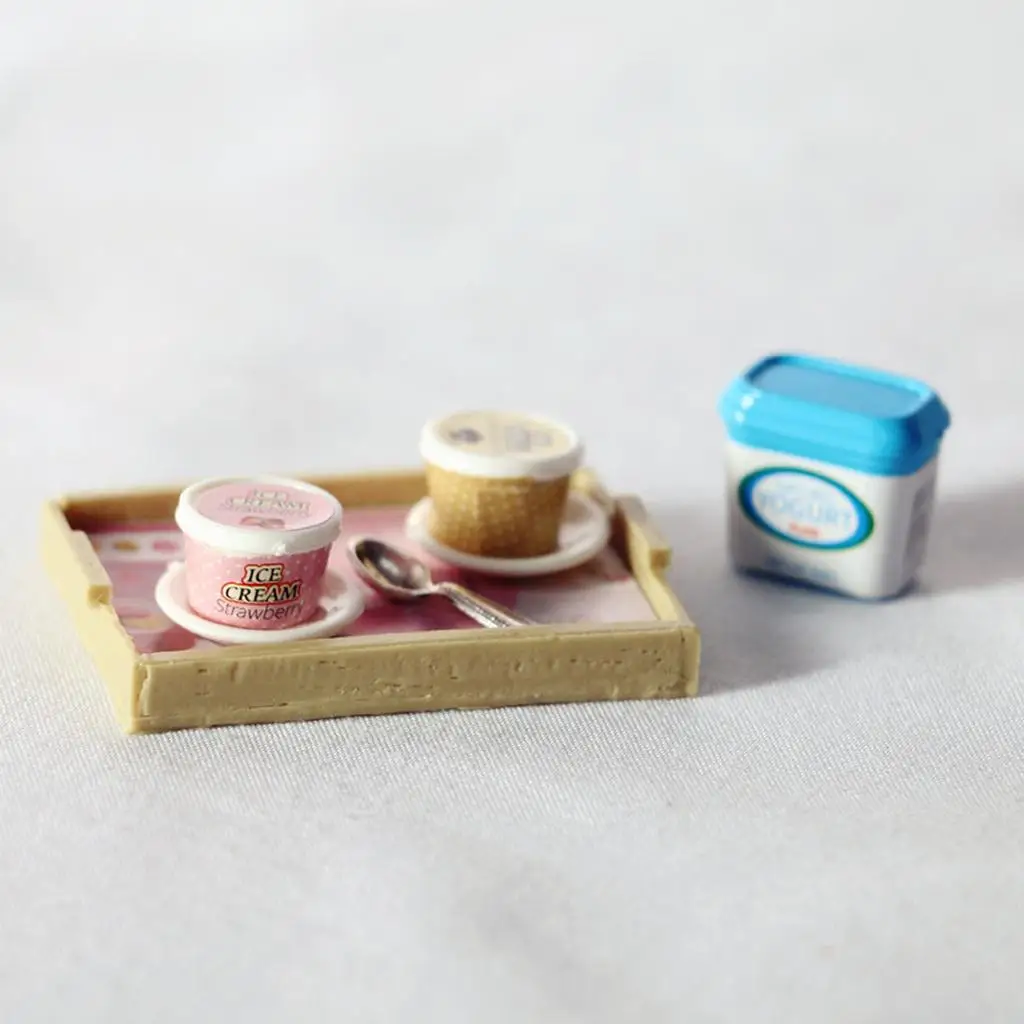 Miniatura de comida para casa de muñecas: bandeja de yogur y helado - imagen 2