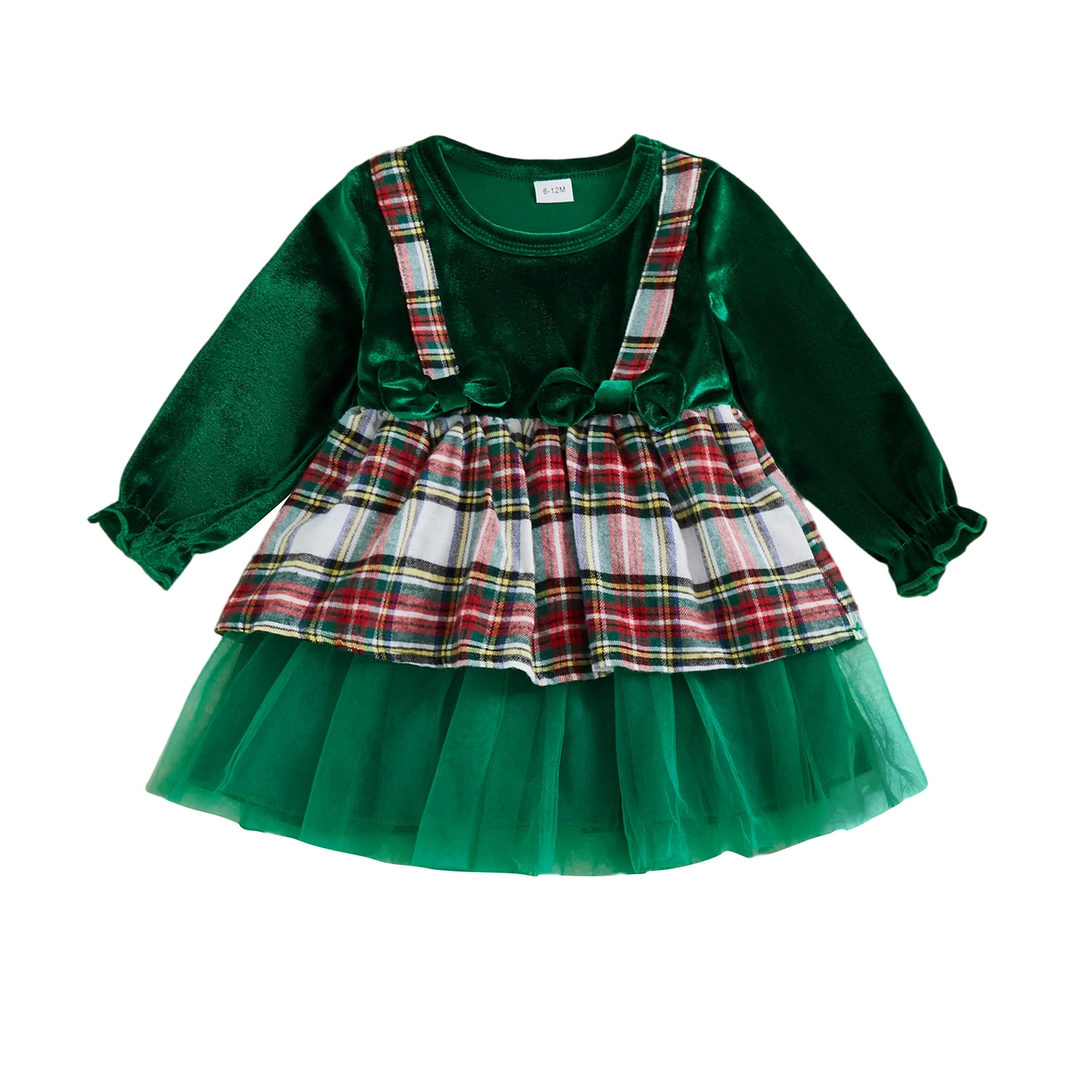 ViSgogo Vestido de Navidad terciopelo niña – Manga larga cuadros - imagen 4
