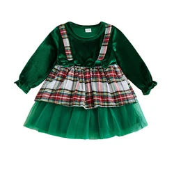 ViSgogo Vestido de Navidad terciopelo niña – Manga larga cuadros