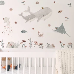 Vinilos de pared ballenas estilo acuarela para habitación infantil