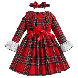 Vestido princesa cuadros invierno para niña con diadema