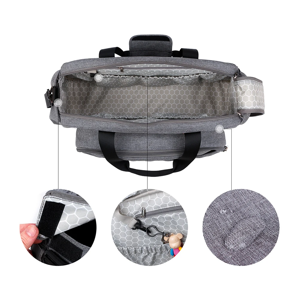 Bolsa de pañales gris convertible en cuna con organizador para viaje - imagen 5