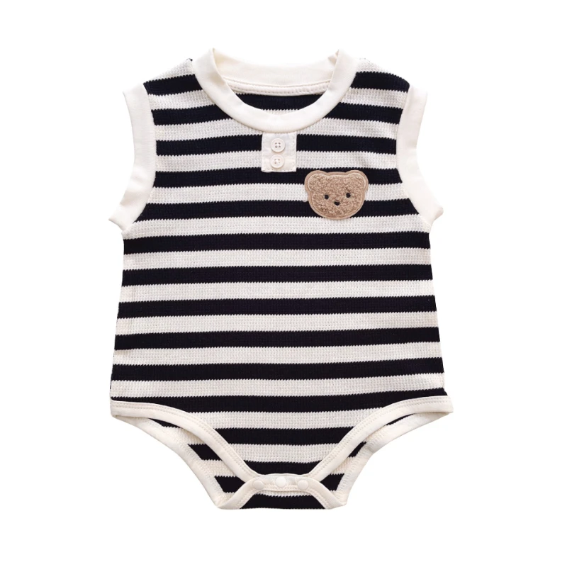 Body bebé de algodón sin mangas a rayas, unisex verano - imagen 2