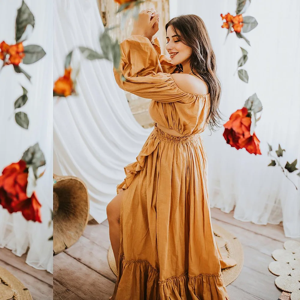 Vestido de maternidad bohemio en algodón con un hombro - imagen 4