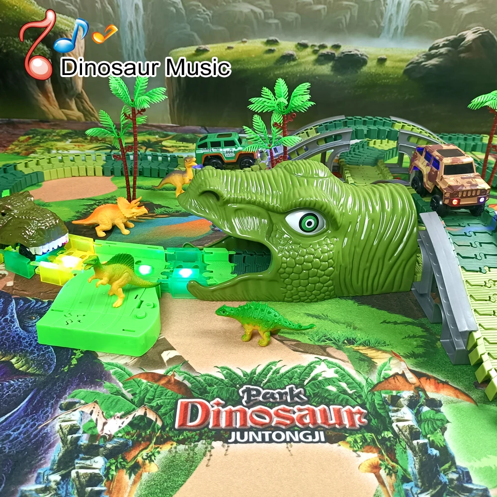 Pista de tren con dinosaurios y coche de juguete con luz - imagen 4