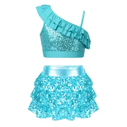 Conjunto de baile Jazz Hip Hop niña con lentejuelas y falda escalonada