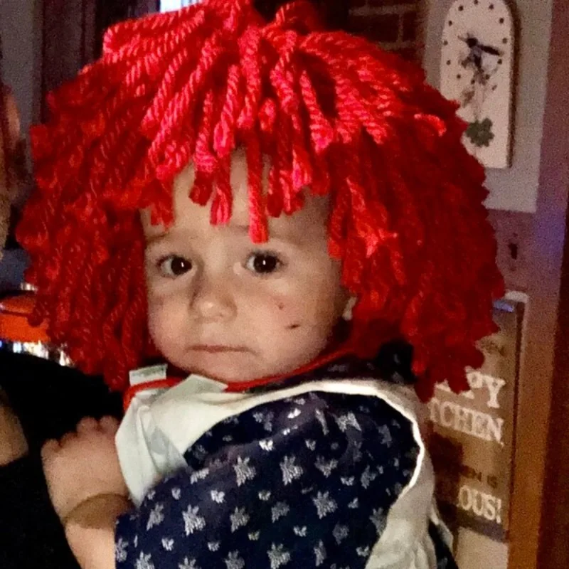 Gorro de payaso de ganchillo rojo para niños con trenzas - imagen 5