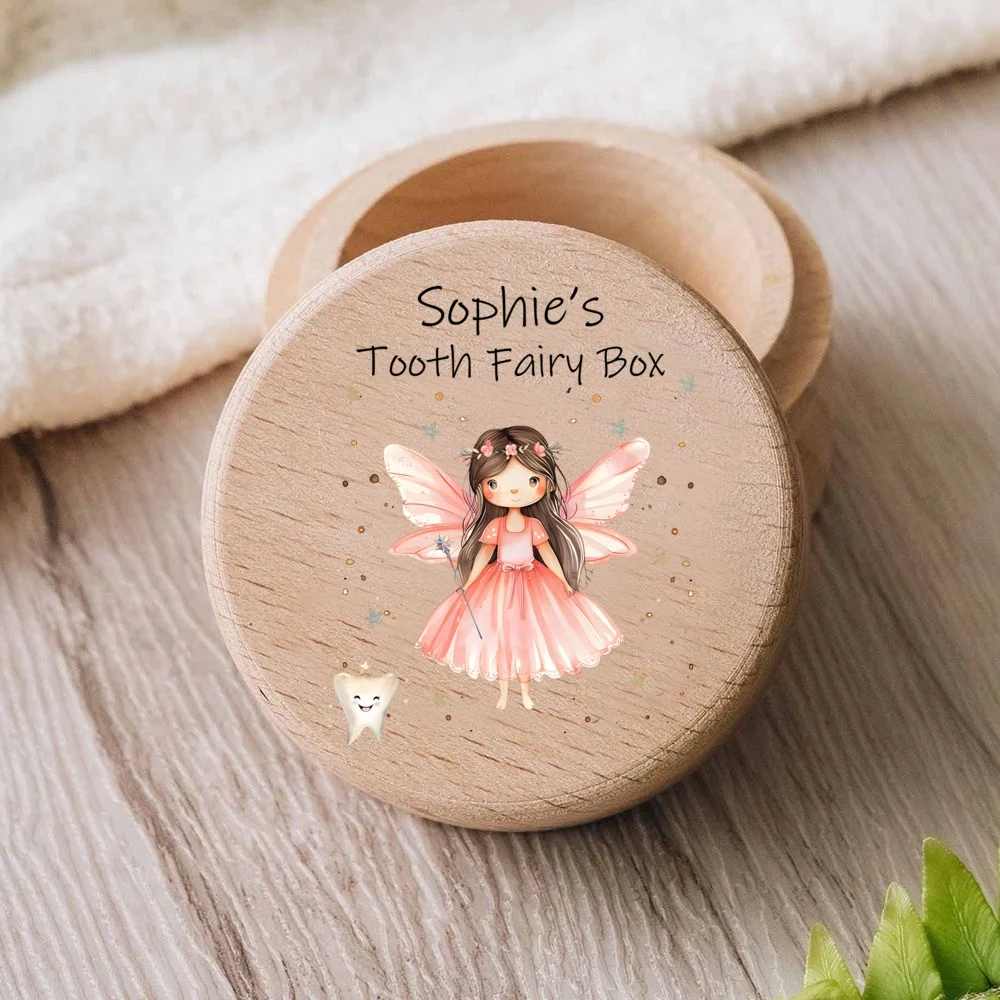 Caja recuerdo diente perdido personalizada de madera para bautizo