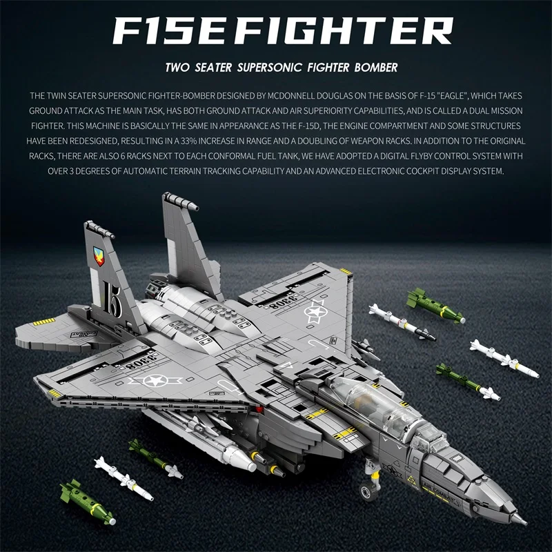 Avión militar F-15E Strike Eagle con bloques de construcción - imagen 4