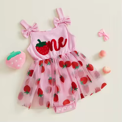 Tregren Vestido de cumpleaños sin mangas para niña con fresa