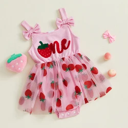 Tregren Vestido de cumpleaños sin mangas para niña con fresa