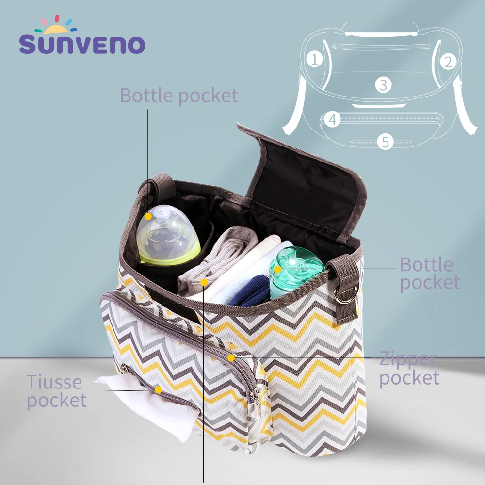 Sunveno Mommy bolso de pañales para cochecito organizador de viaje - imagen 4