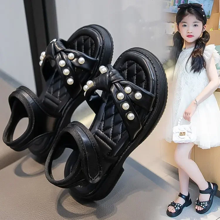 Sandalias de niña con nudo antideslizante, estilo princesa y perlas