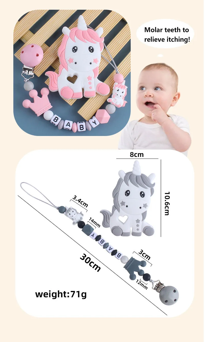Mordedor de silicona con diseño de corona unicornio para bebés