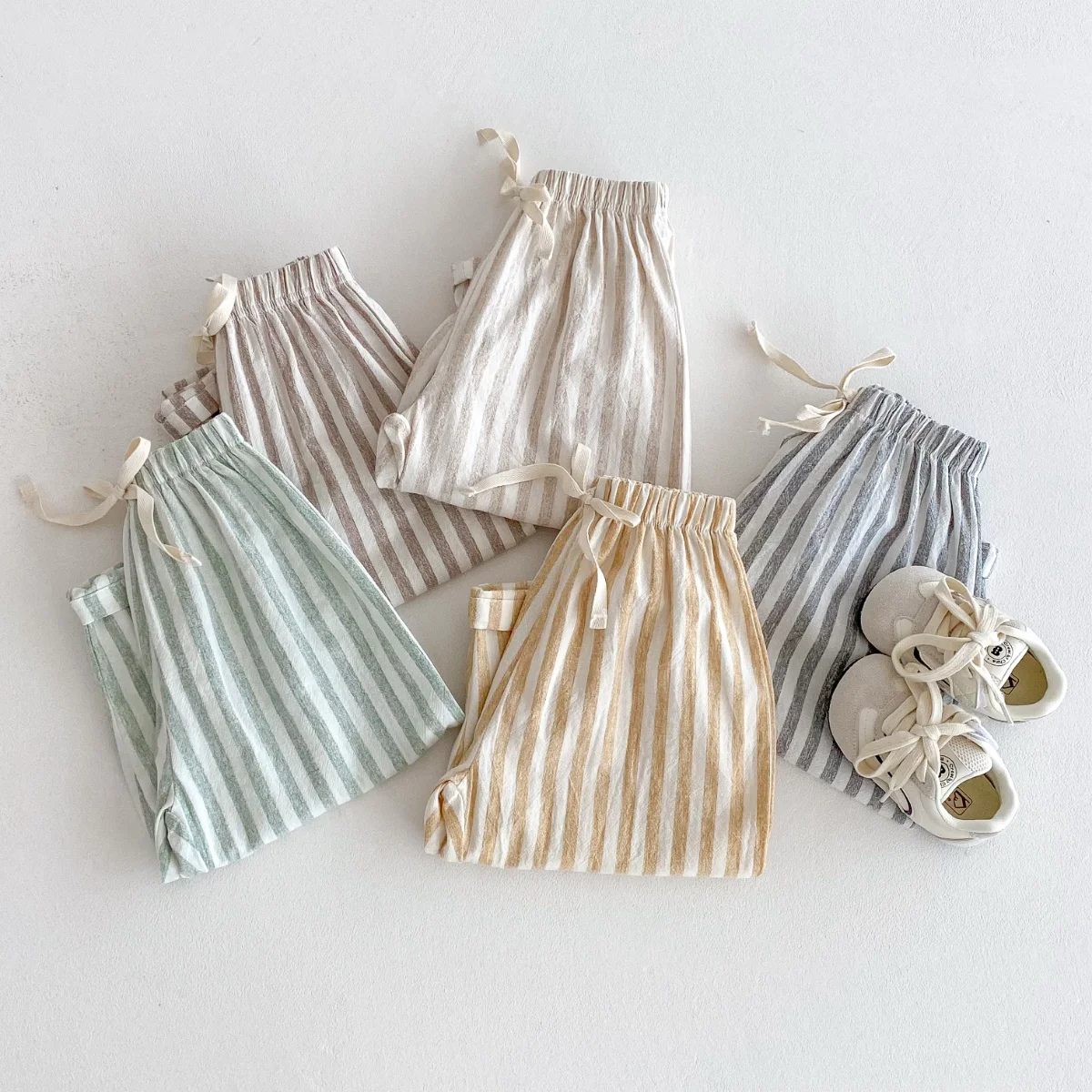 Harlan pantalones de lino a rayas holgados para bebé con cordón - imagen 5