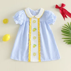 VISgogo Vestido de niña corte A con manga abullonada y cuello