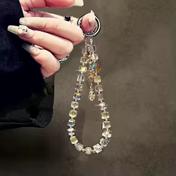 Llavero con cordón de muñeca y borla de cristal brillante