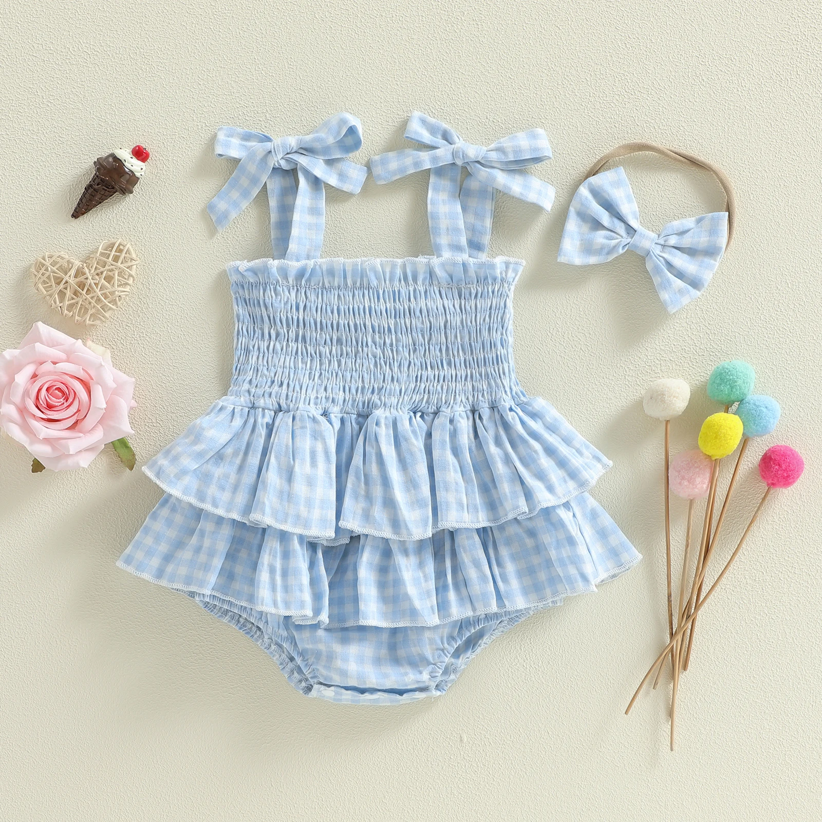 Tregren vestido mameluco sin mangas de verano con cuadros y volantes - imagen 5