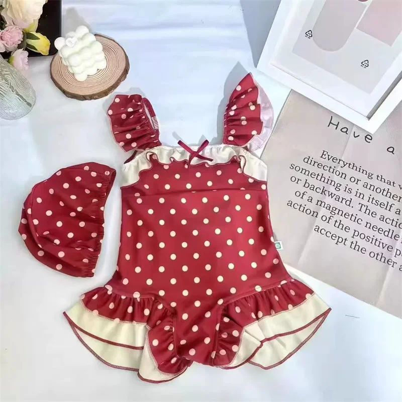 Traje de baño infantil una pieza con lunares para niña elegante - imagen 2