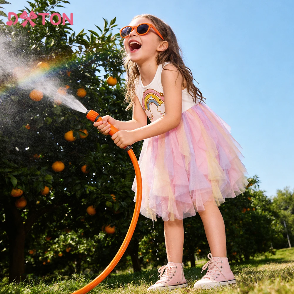 DXTON vestido de fiesta cumpleaños niña algodón arcoíris - imagen 5
