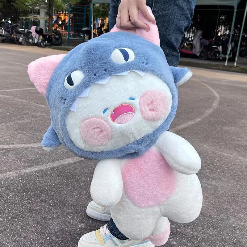 Peluche de gato tiburón suave con gorro extraíble para decorar