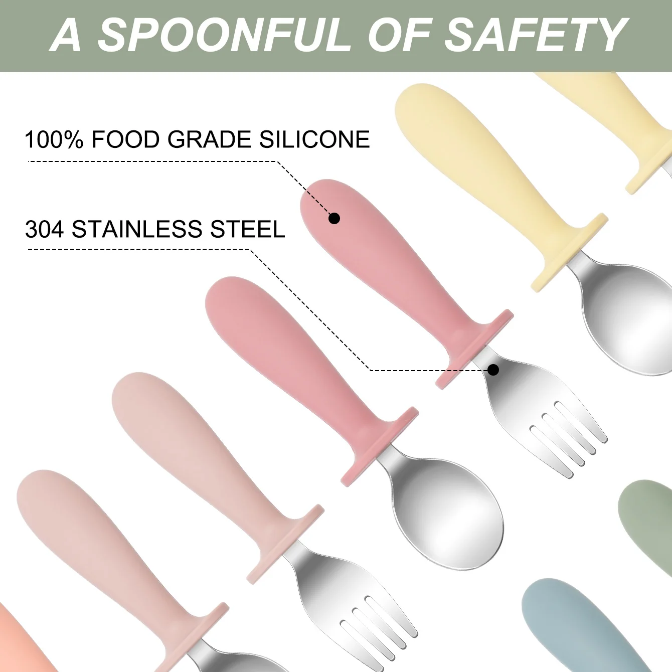 Cubiertos de aprendizaje de acero inoxidable para bebés sin BPA - imagen 2