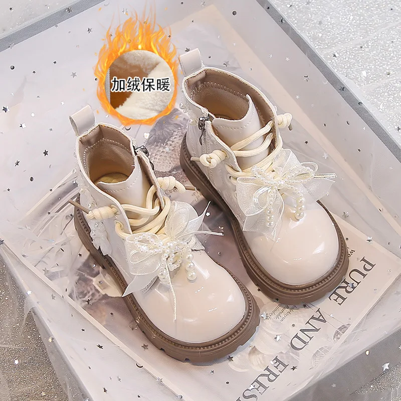 Botas de invierno para niña con lazo y terciopelo antideslizantes - imagen 2