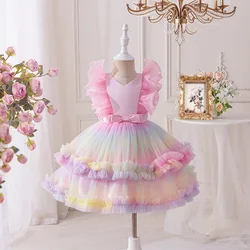 Vestido de princesa de malla para bebé con tutú multicolor fiesta