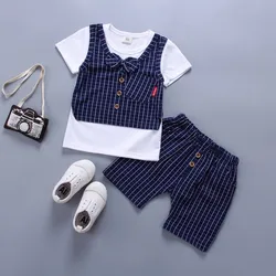 Conjunto verano bebé: camiseta a cuadros y shorts de algodón