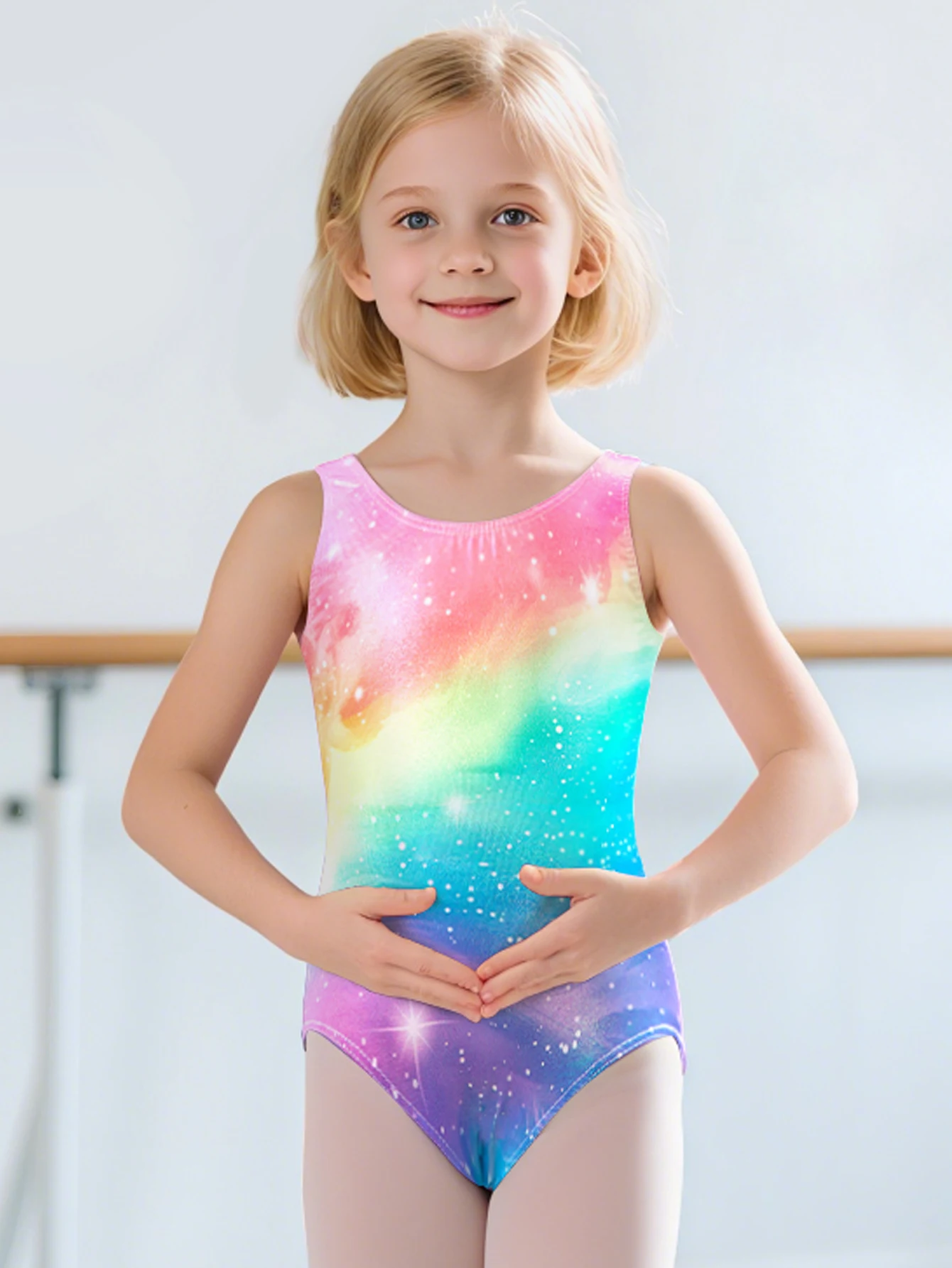 Leotardos de gimnasia para niñas sin mangas de baile brillante - imagen 5
