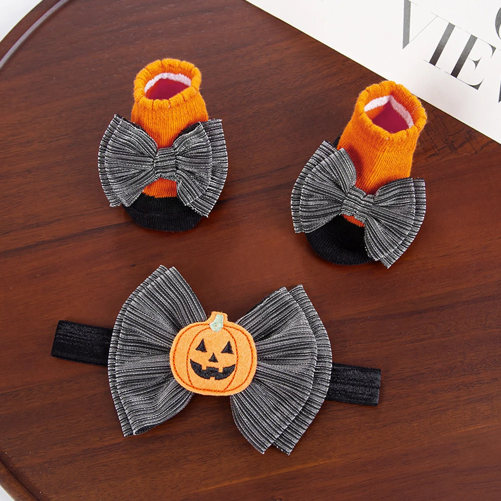 Calcetines antideslizantes para niña de Halloween con lazo elástico